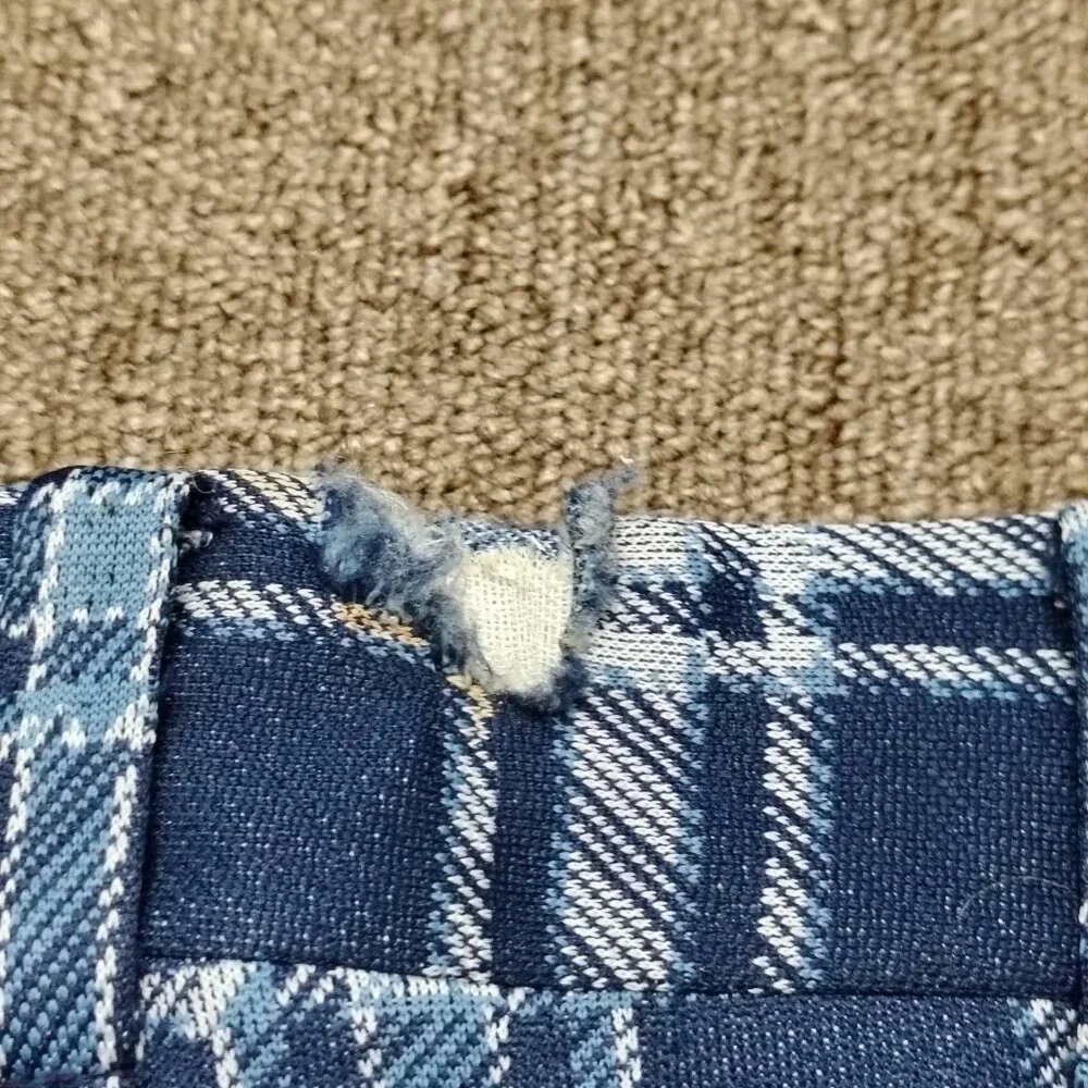 VINTAGE PLAID PANTS Men 31x32 Blue Polyester Flare Leg Slacks Retro Disco Style - Picture 4 of 8